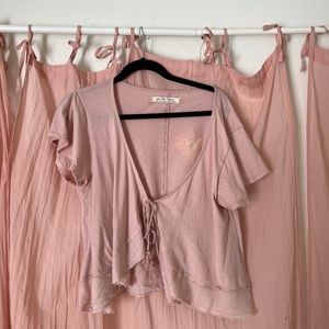 Free People pink front tie top